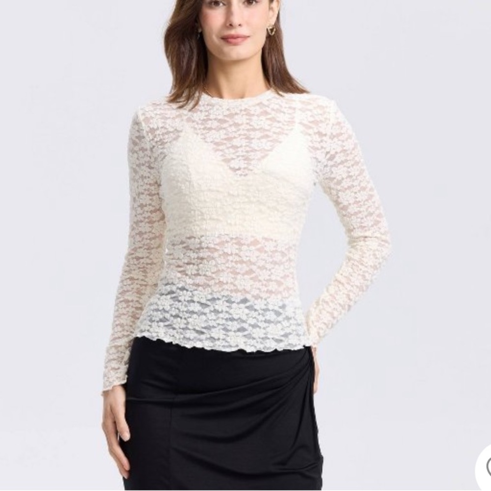 A New Day cream sheer long sleeve top size medium